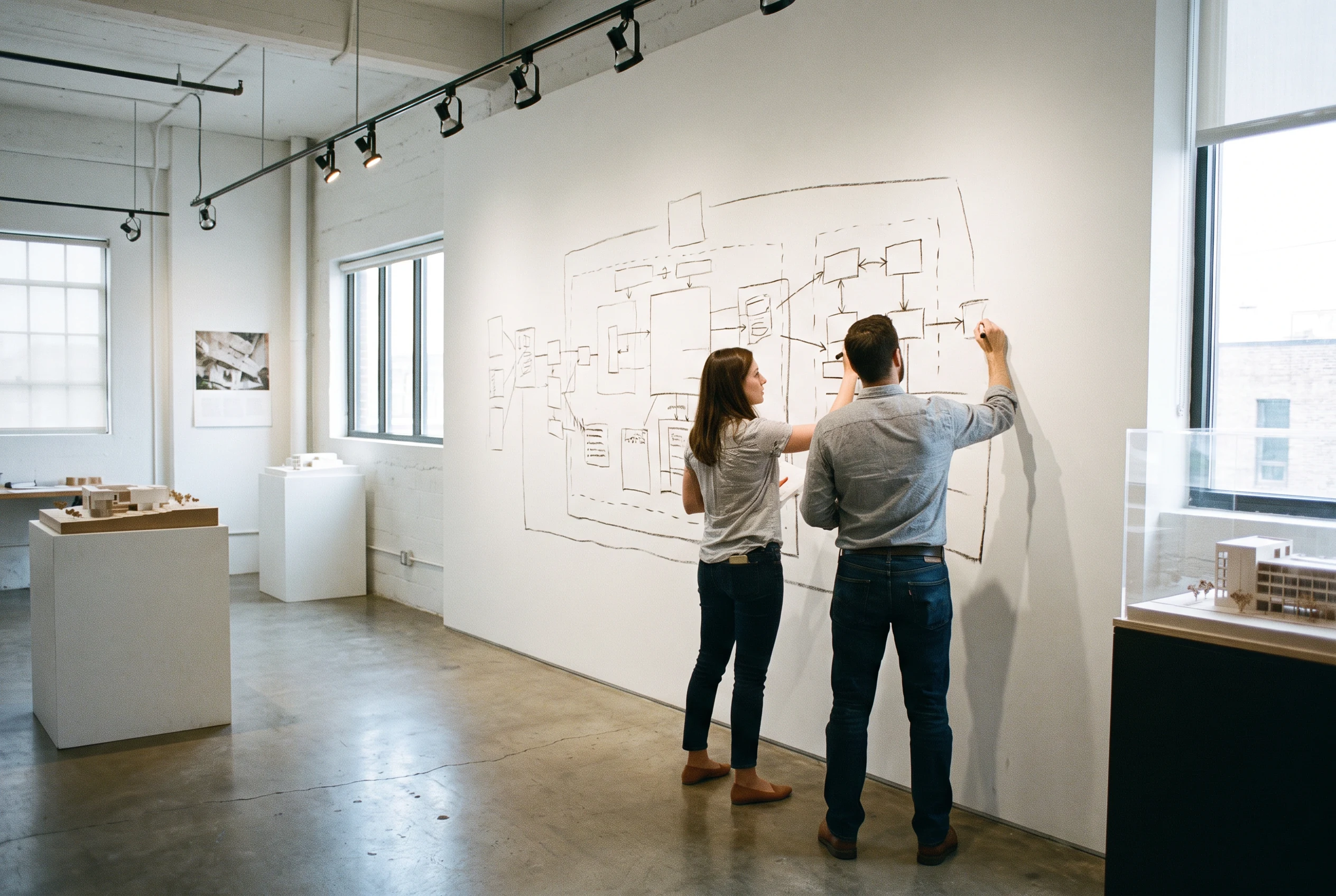 Developers reviewing a service diagram